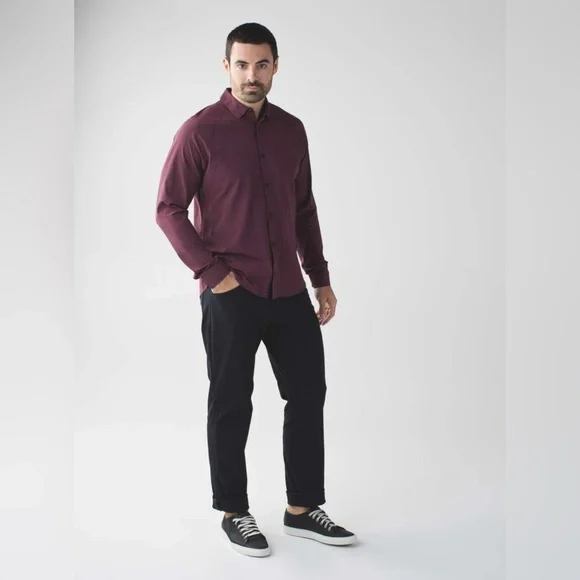 Lululemon | Voyage Long Sleeve Buttondown | Wee Stripe Black Cherry Prep Red | L - Picture 7 of 10